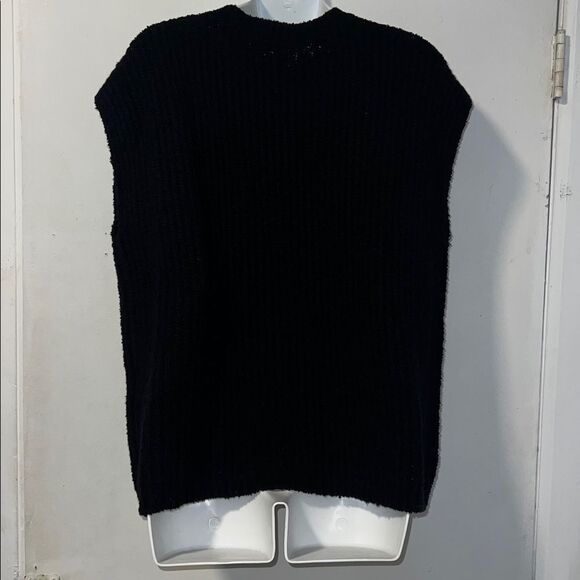 EILEEN FISHER Black Organic Cotton Cashmere Blend Chunky Knit Sweater Vest-XS - Picture 4 of 8
